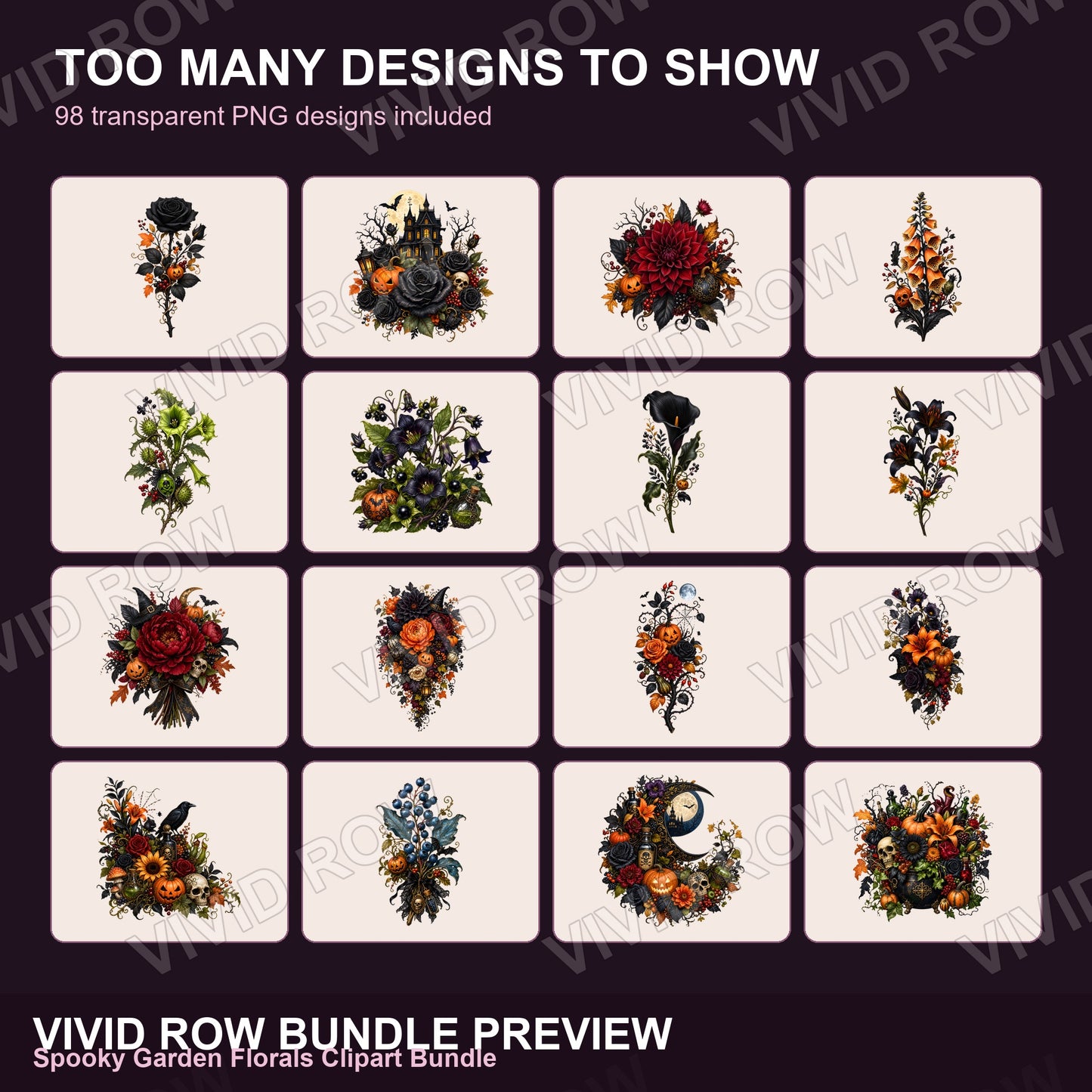 Spooky Garden Florals Clipart Bundle