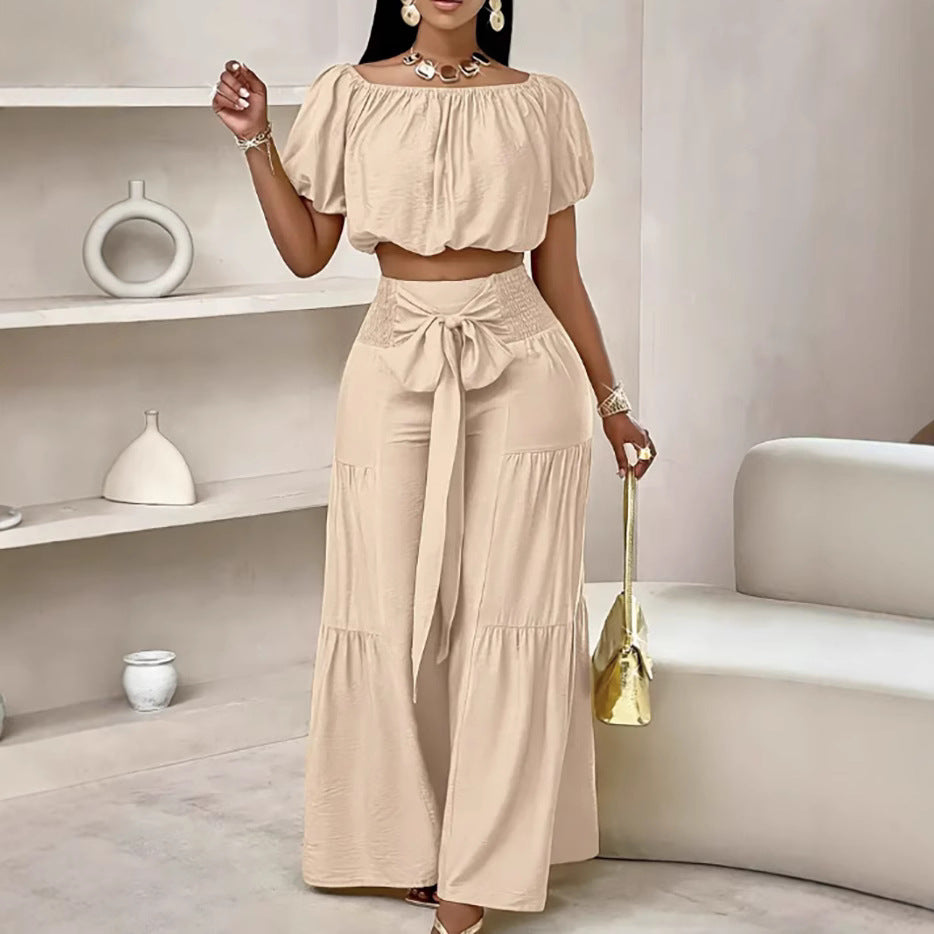 Women's Wide-Leg Trousers, Office High-Waist Solid Color Flare Tapered Pants with Belt, Casual Suit