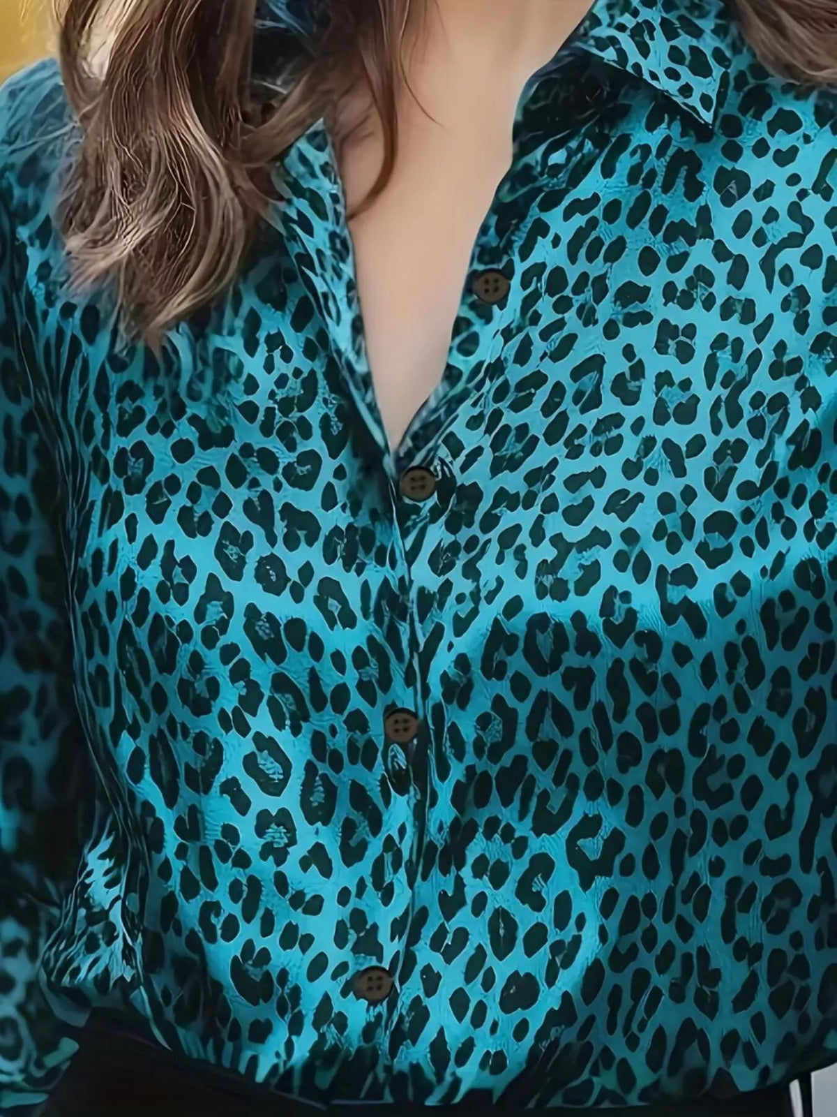 Leopard Button Up Long Sleeve Shirt - Sky Blue - View 9