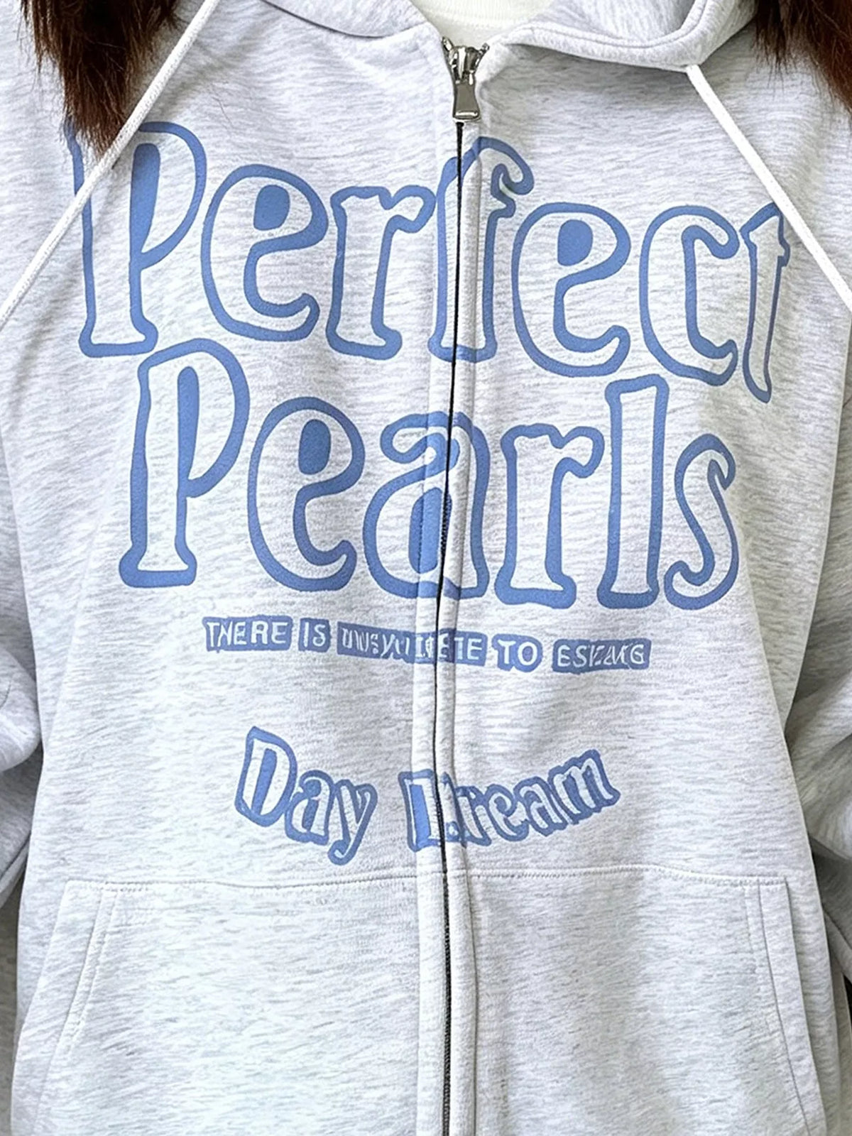 Letter Graphic Zip-Up Hoodie - Gray - View 4