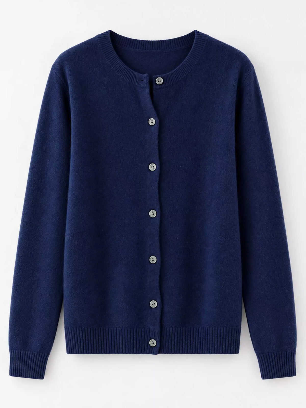 Crew-Neck Button-Down Cardigan - Navy - View 7