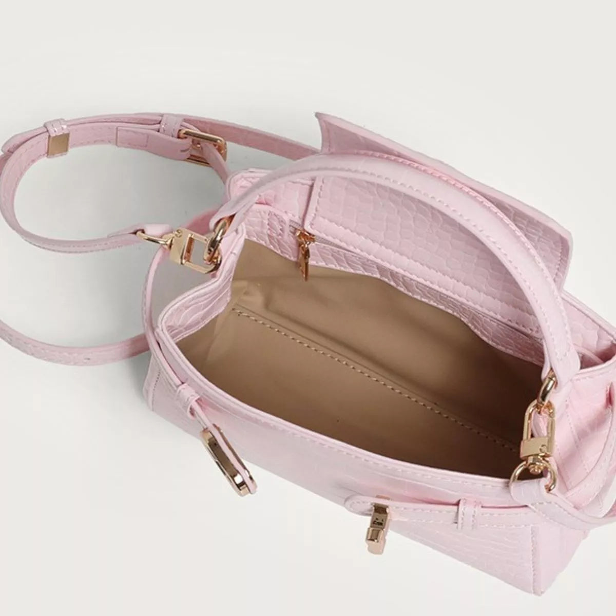 Crocodile-Embossed Crossbody Bag - Pink - View 4