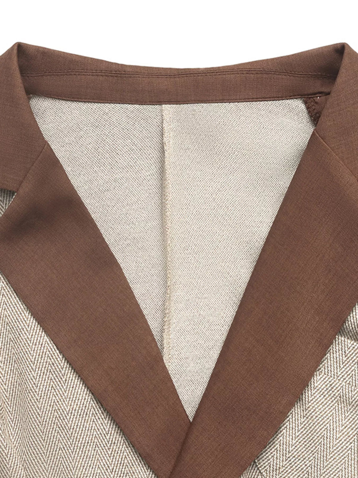 Pleated Patchwork Blazer Belt Dress - Brown - View 8