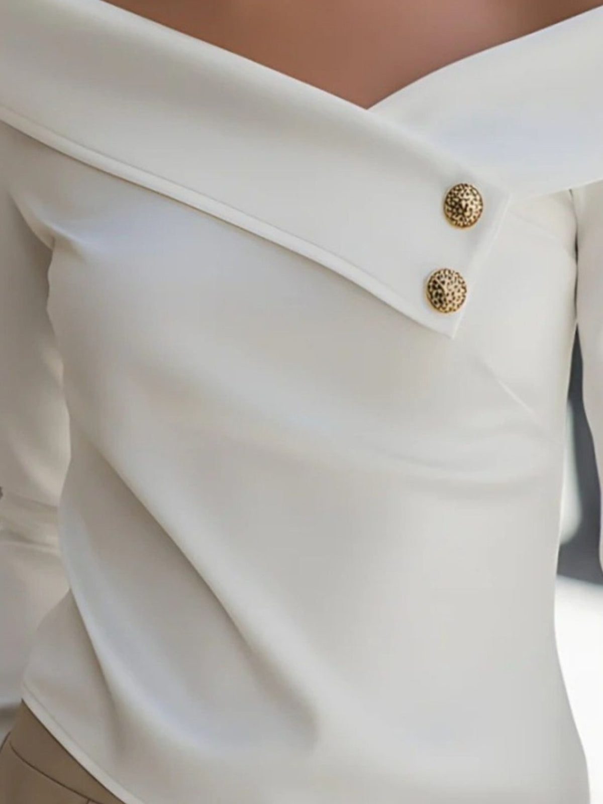 Off-Shoulder Button Decor Blouse - White - View 2