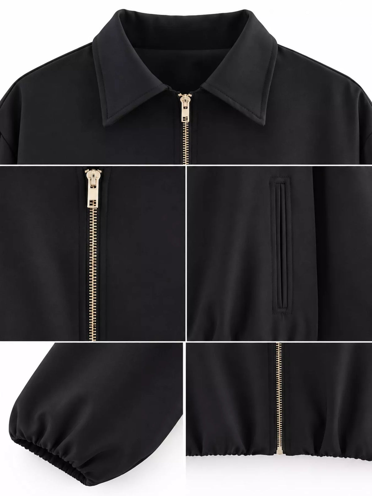 Cropped Zip-Up Jacket - Black - View 4