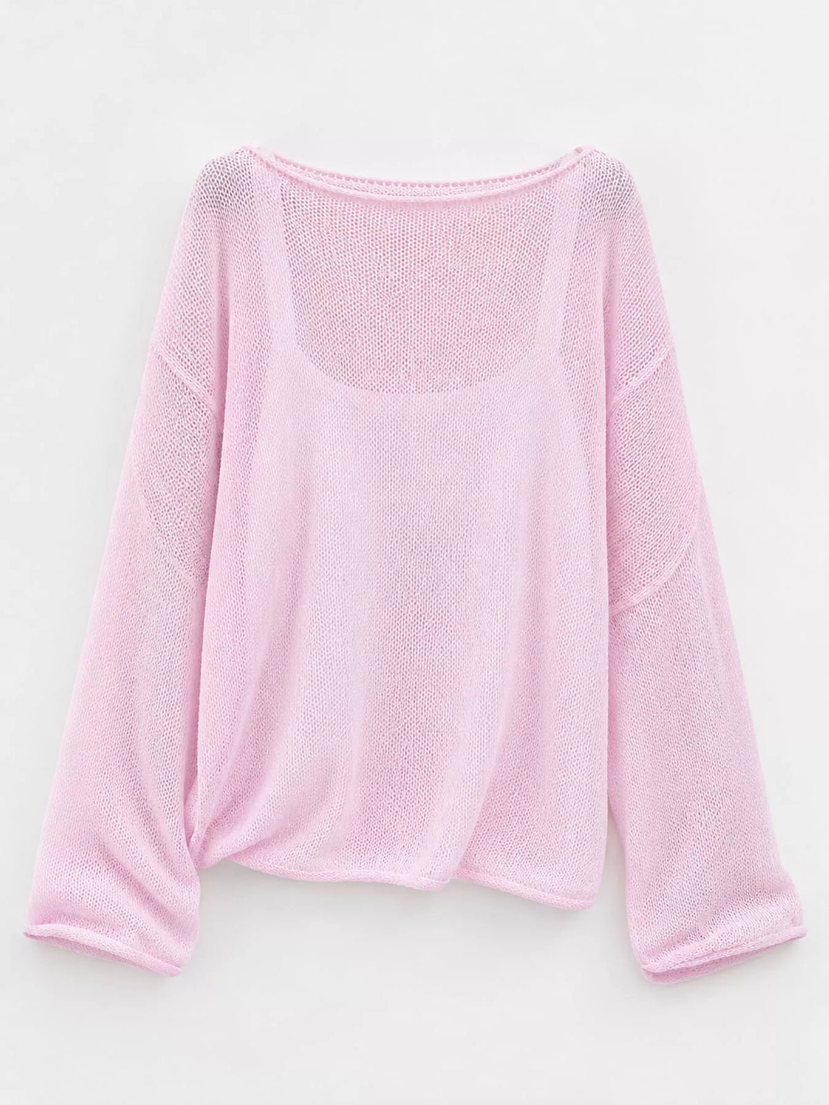 Lightweight Dropped Shoulder Knit Cover Up - Pink - View 3