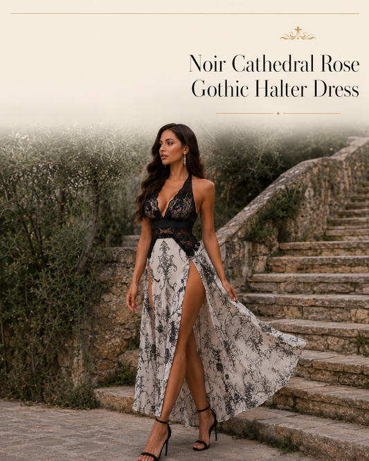 Noir Cathedral Rose Gothic Halter Dress | Vivid Row Exclusive