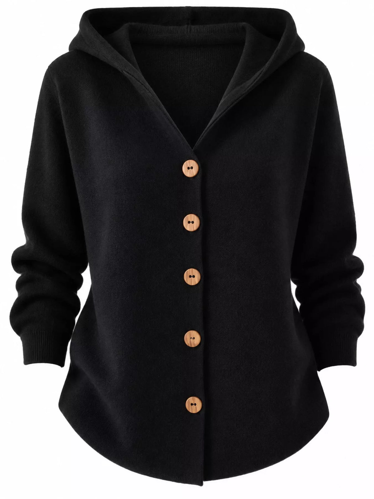 Full Size Hooded Button-Down Knit Cardigan Plus Size - Black - View 46