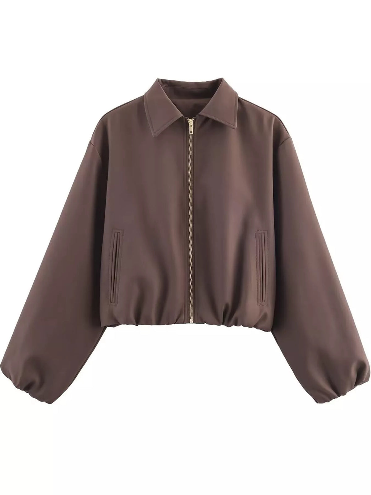 Cropped Zip-Up Jacket - Dark Brown - View 18