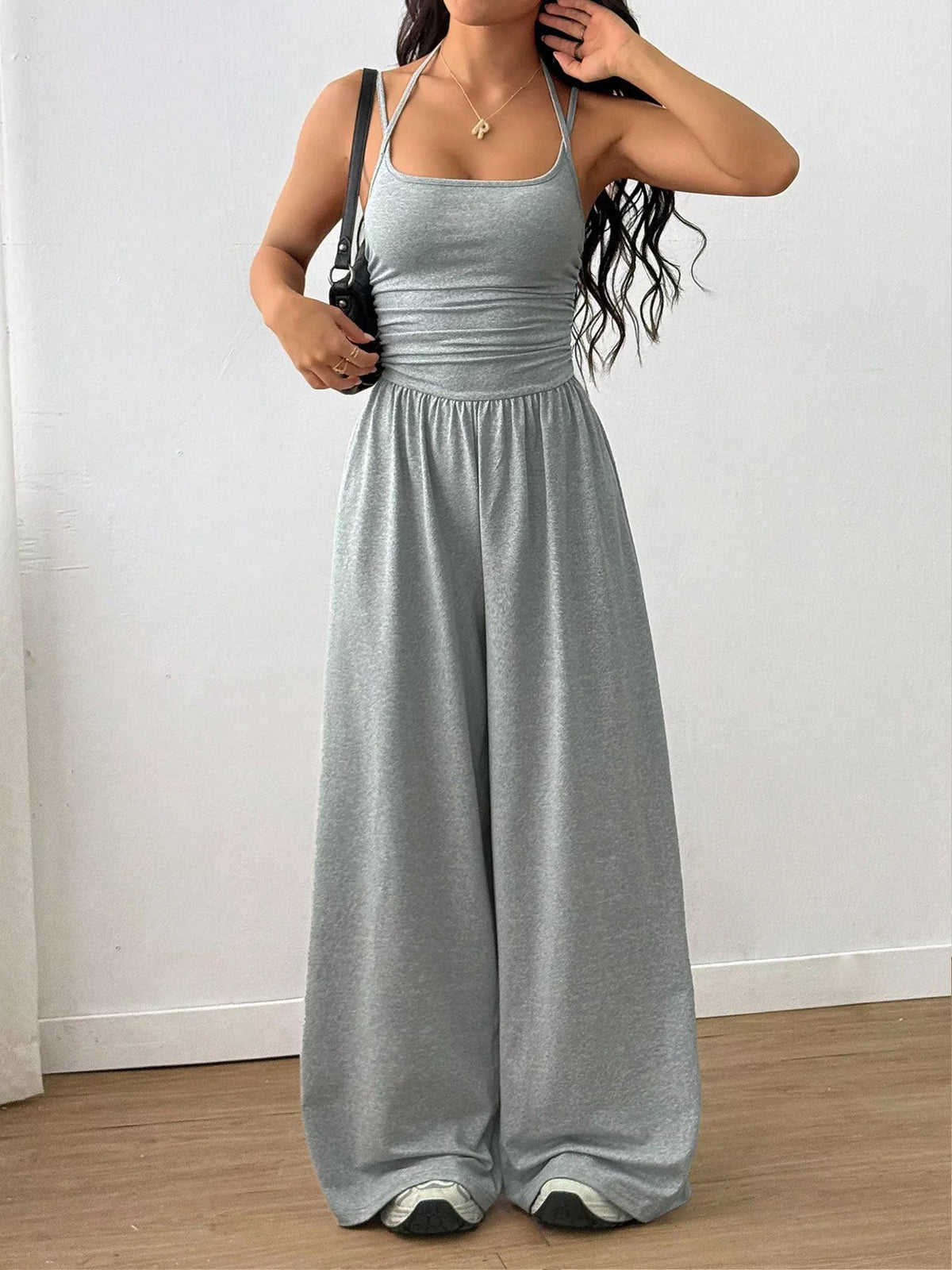 Sleeveless Wide Leg Casual Jumpsuit - Gray - View 1