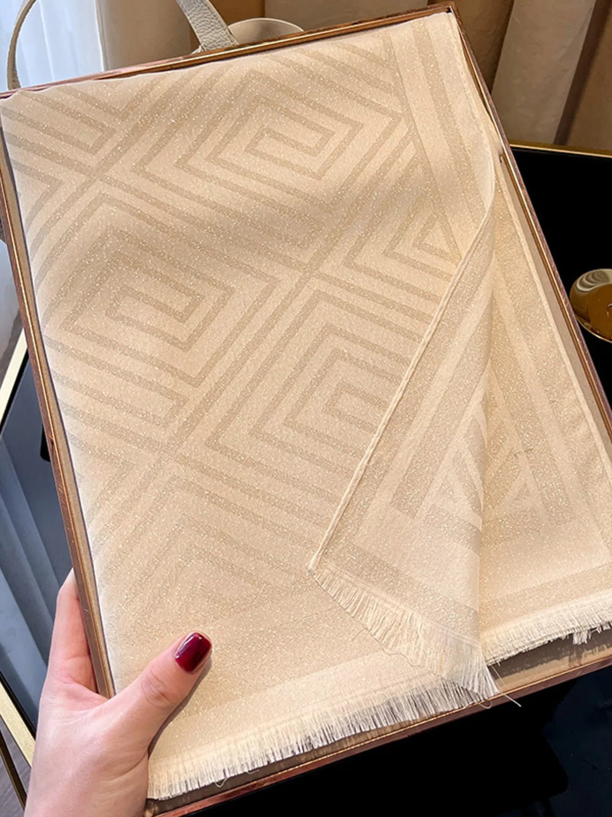 Raw Hem Lightweight Scarf - Beige - View 2