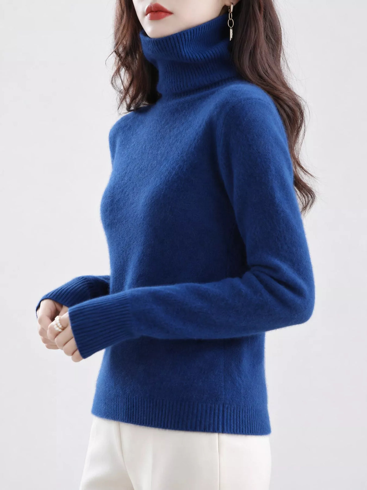Full Size Turtleneck Long Sleeve Sweater Plus Size - Seaweed Blue - View 81