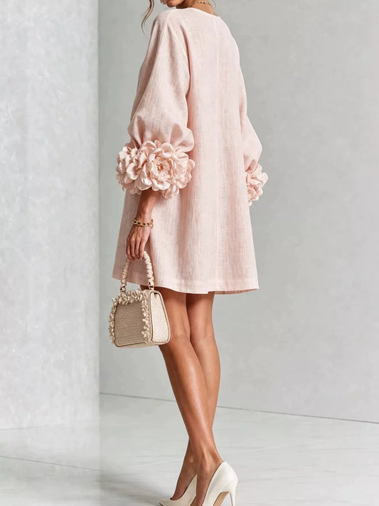 Full Size 3D Floral Round Neck Mini Dress Plus Size - Blush Pink - View 2