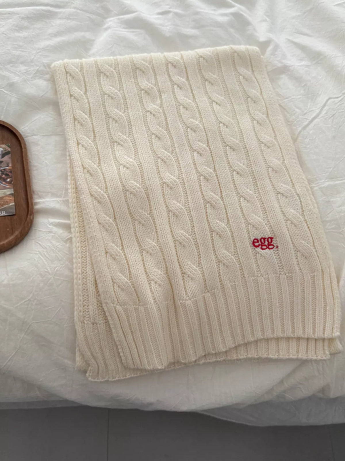 Ribbed Knitted Winter Scarf - Milky White - View 9