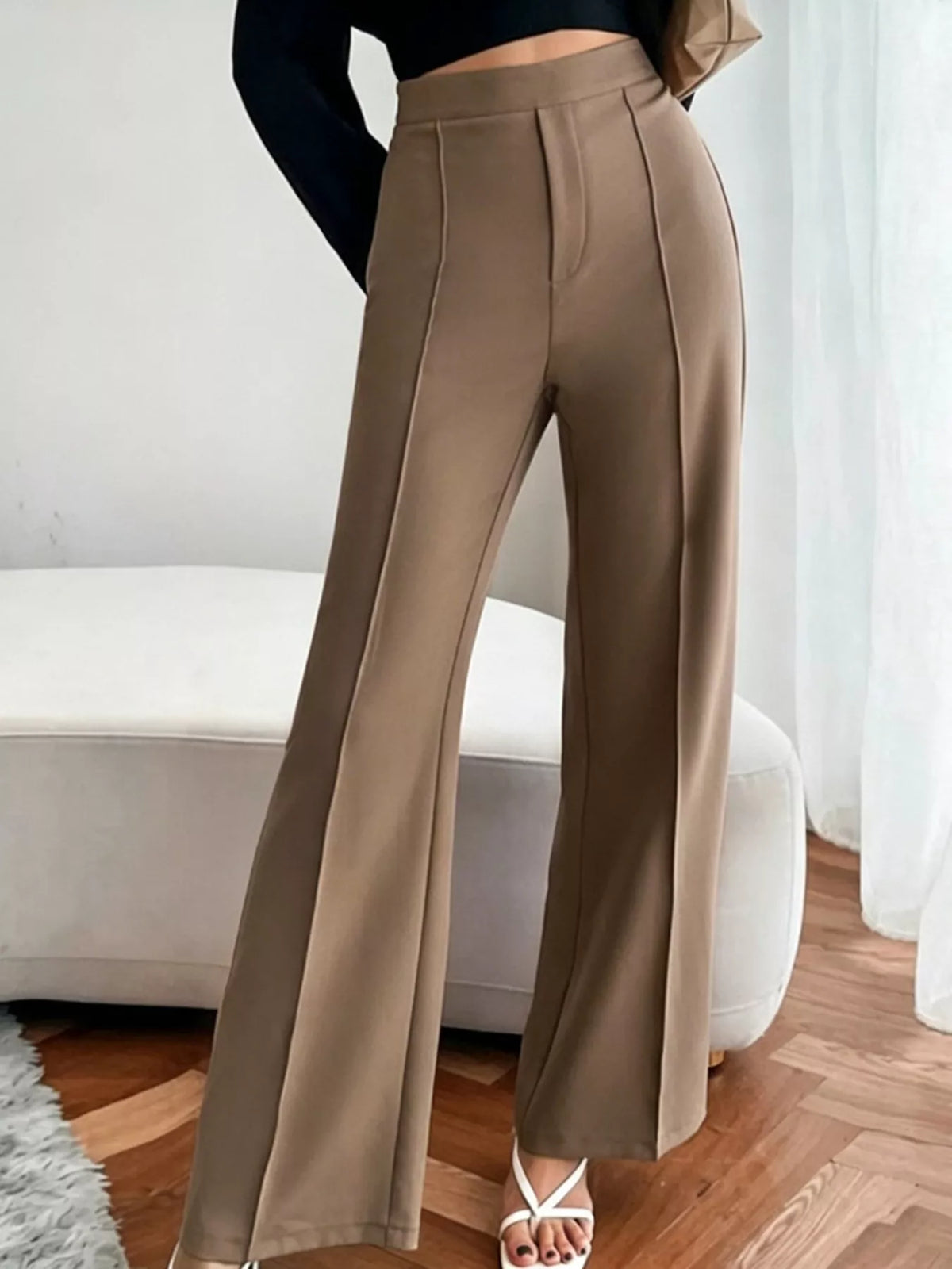 High Waist Flare Pants - Brown - View 4