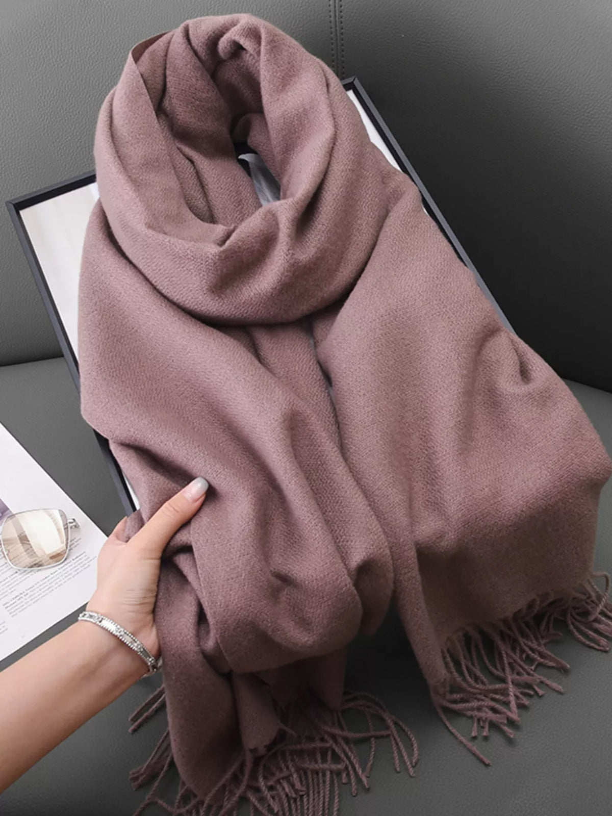 Solid Color Fringe Scarf - Dusty Pink - View 9