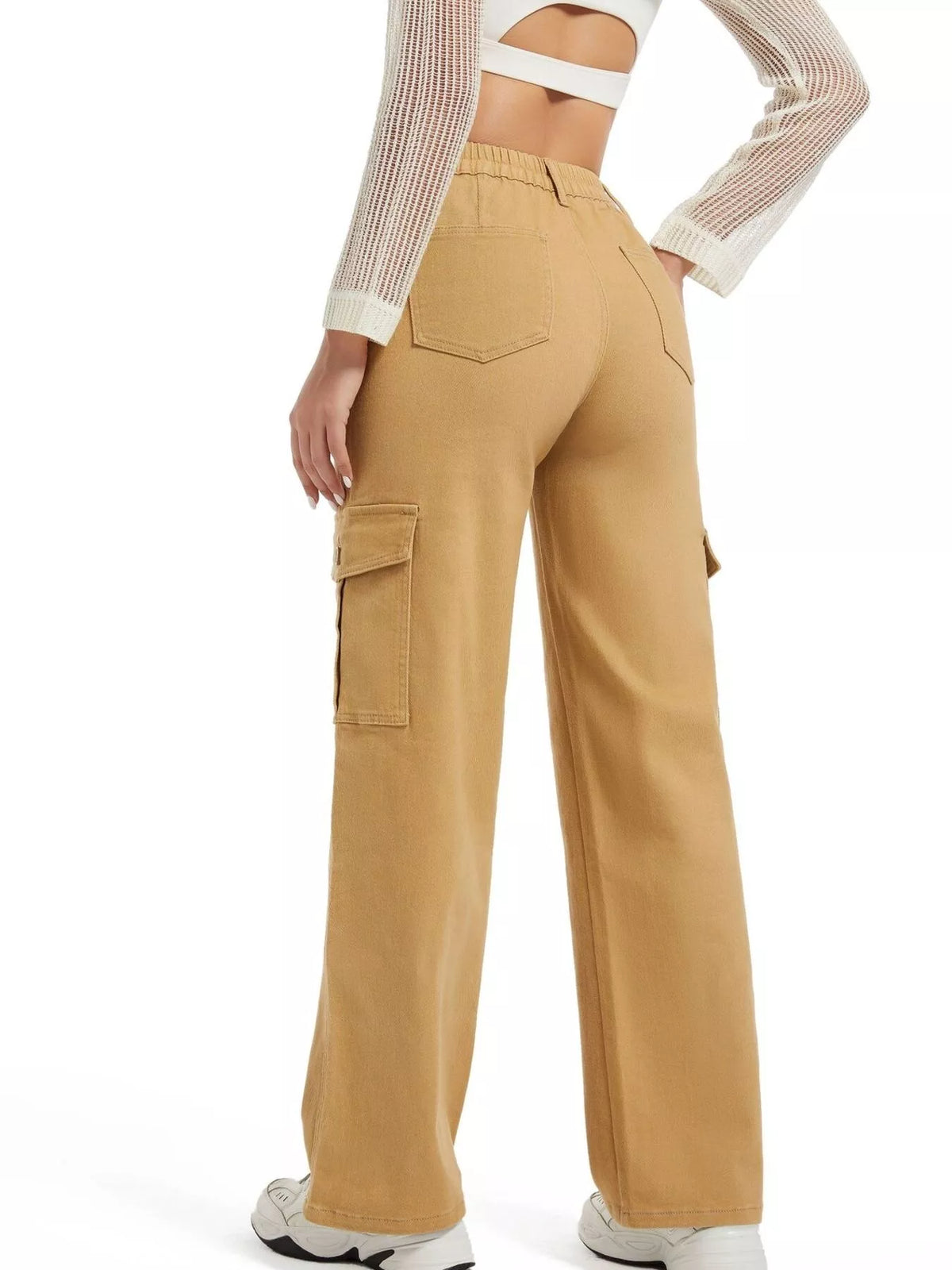 High-Waisted Cargo Jeans - Khaki - View 5