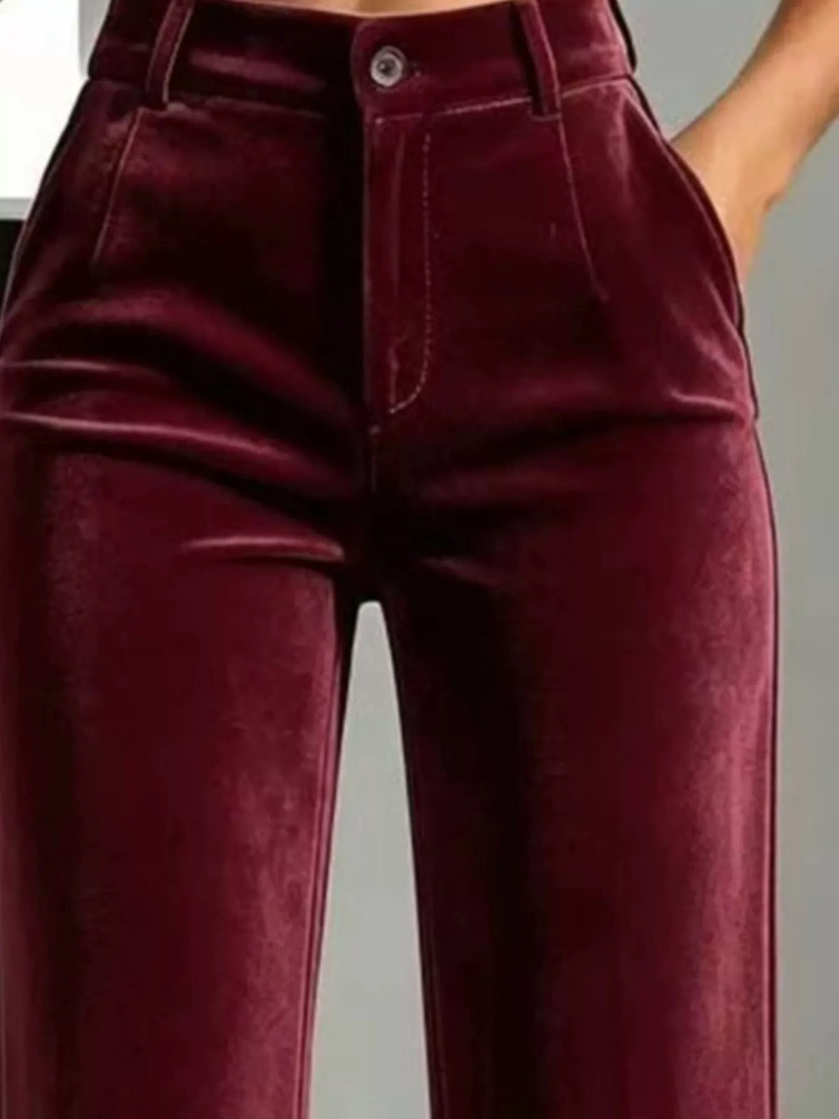 Full Size High-Waisted Velvet Pants Plus Size - Burgundy - View 6