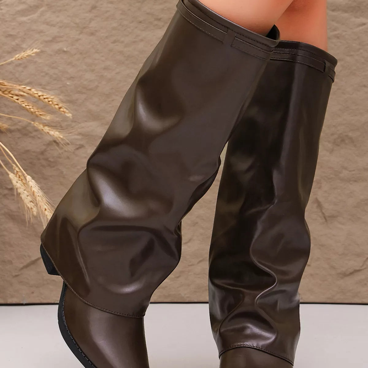 Point Toe Block Heel Boots - Brown - View 9