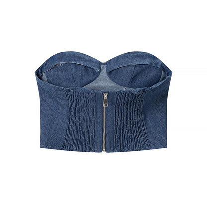 Spicy girl denim casual sexy strapless top