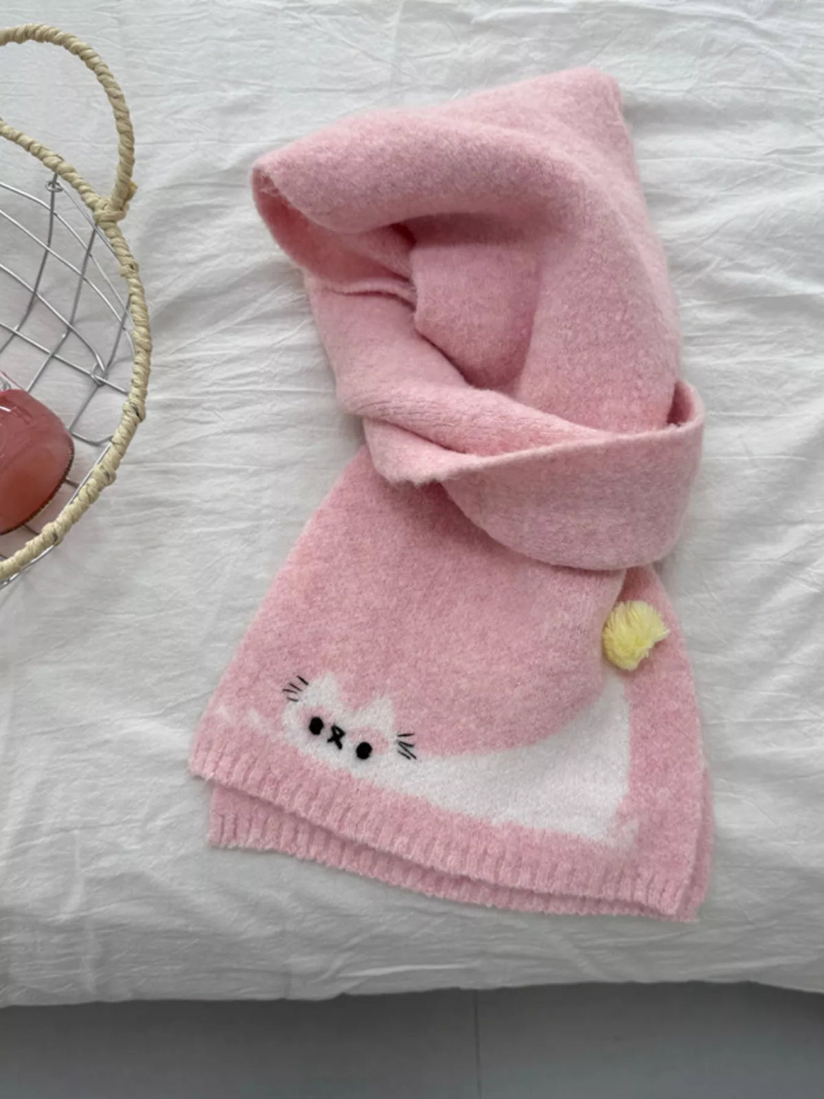 Cute Cat Knitted Scarf - Pink - View 8