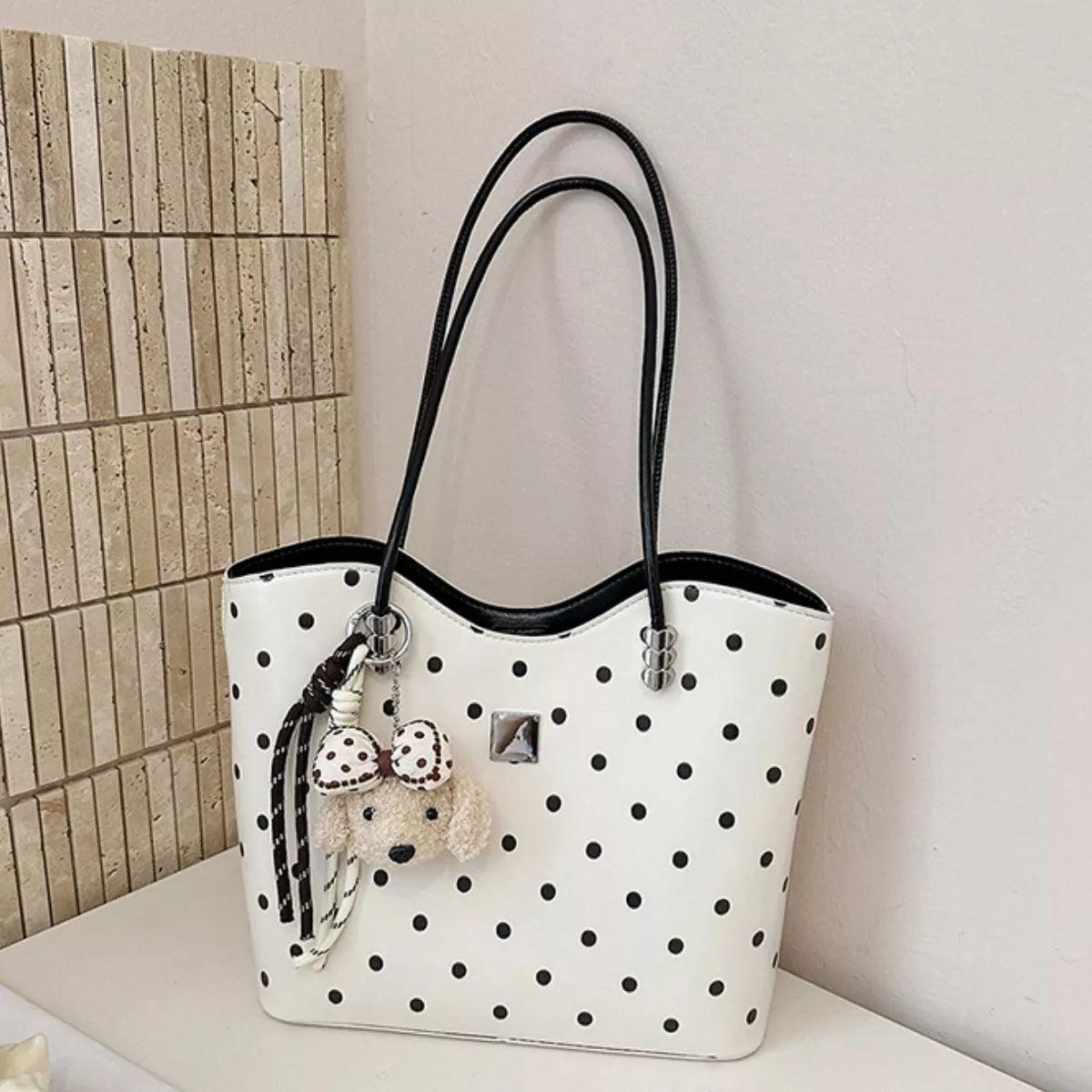 Polka Dot Shoulder Bag - White - View 3