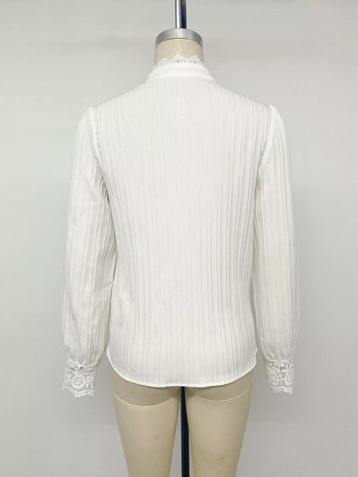Lace Detail Long Sleeve Shirt - White - View 13