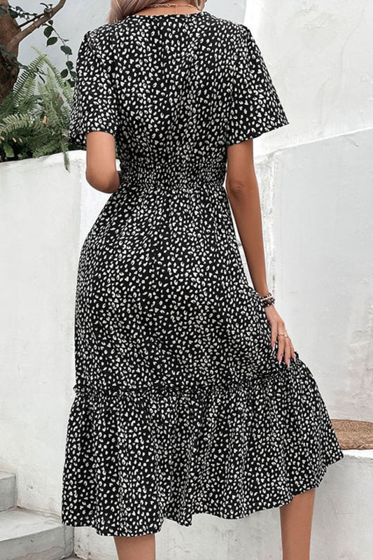 Perfee Leopard Print Short Sleeve Midi Dress - Black - View 2