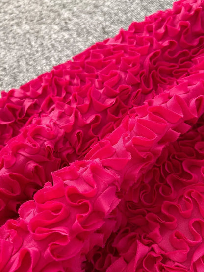 Elegant 3D Lace Trim High‑Waist A‑Line Midi Skirt - Rose Red - View 3