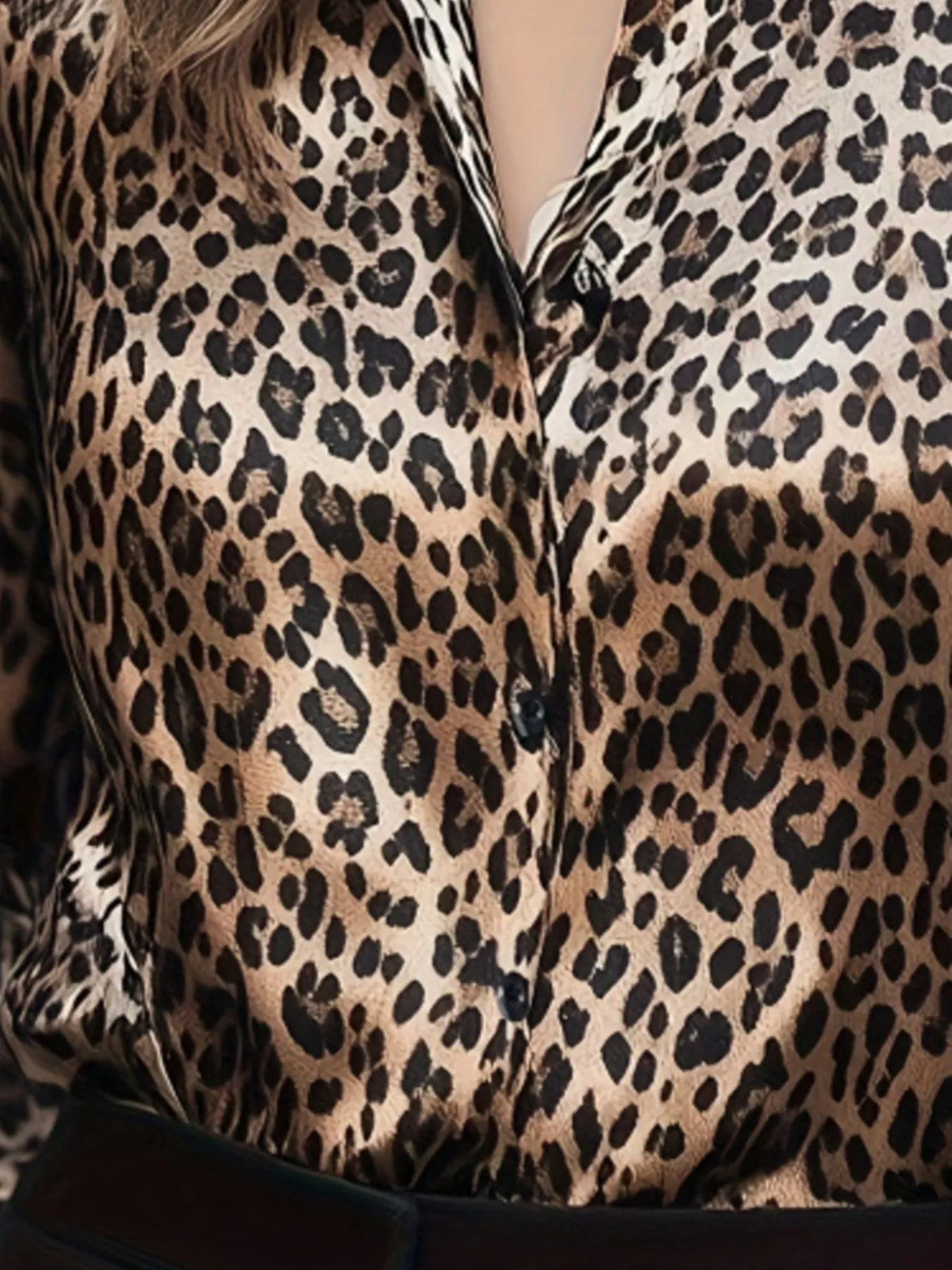 Leopard Button Up Long Sleeve Shirt - Khaki - View 3