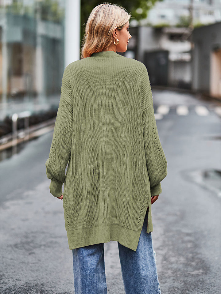 Long Sleeve Waffle-Knit Cardigan - Matcha Green - View 9