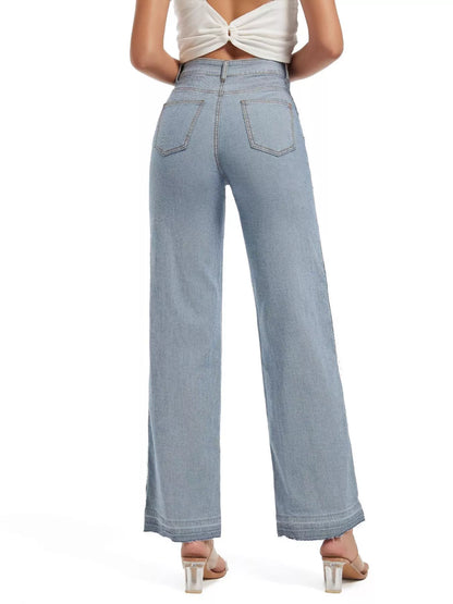 High-Waisted Two Tone Jeans - Blue - View 6