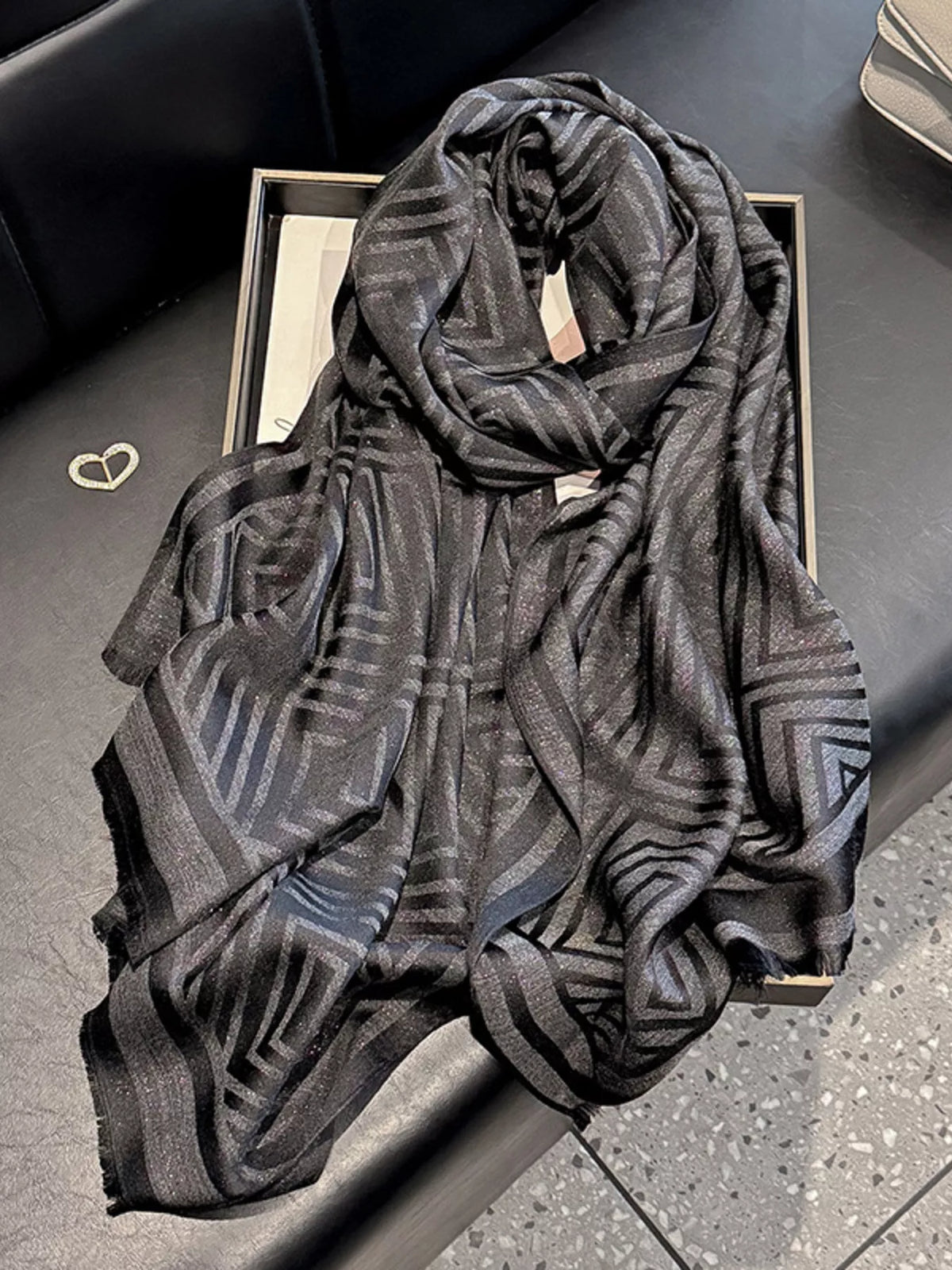 Raw Hem Lightweight Scarf - Black - View 13