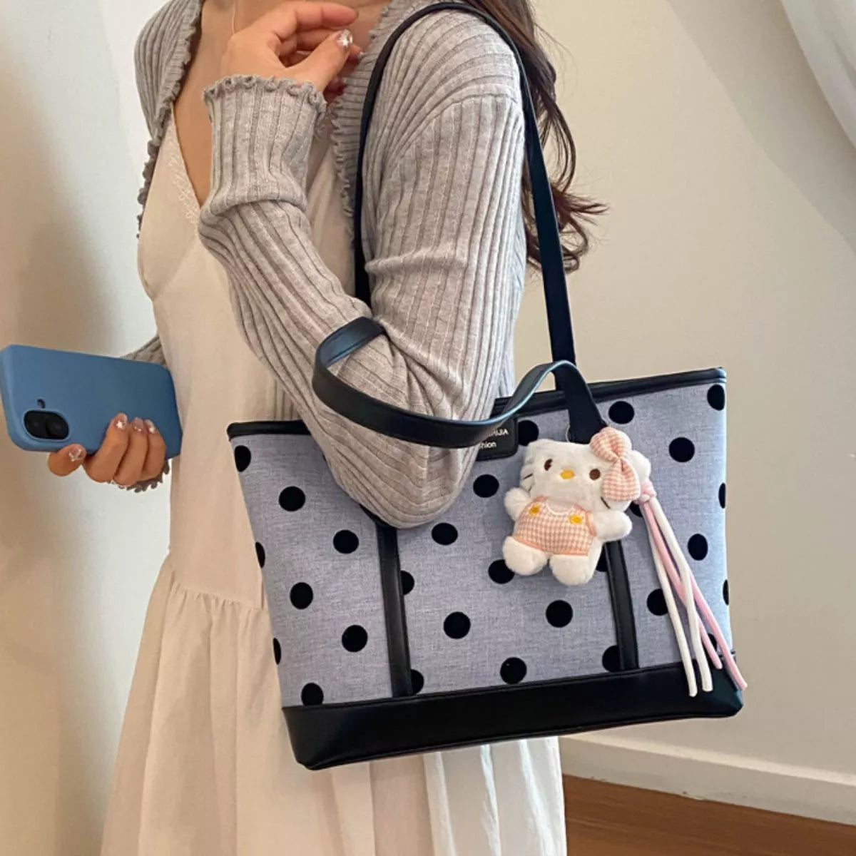 Polka Dot Shoulder Bag - Blue - View 6