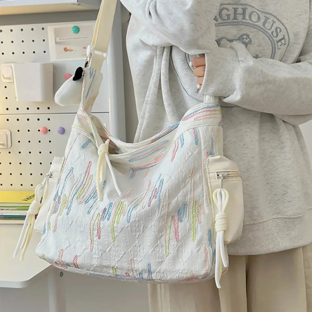 Contrast Texture Shoulder Bag - Ivory - View 11