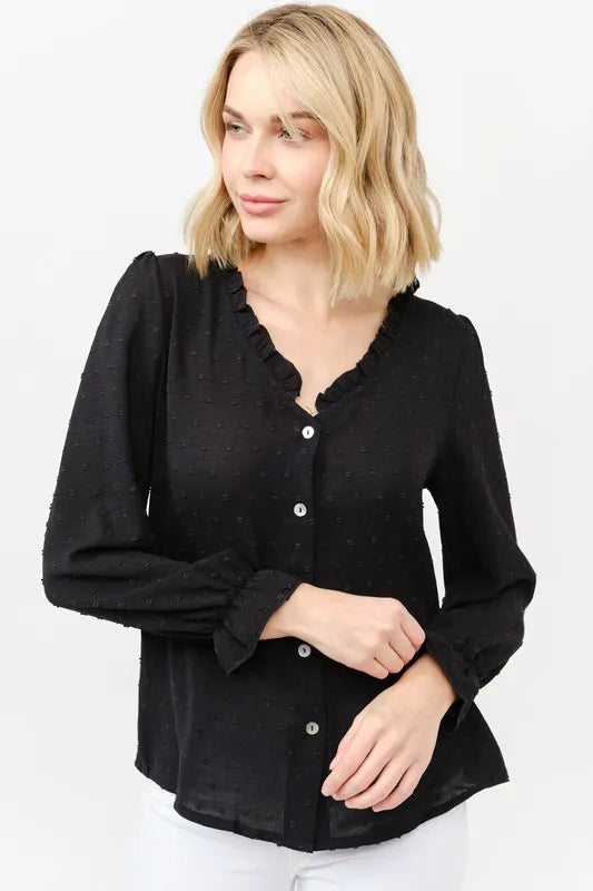 And The Why Polka Dot Ruffle Detailed Blouse Top - BLACK - View 6