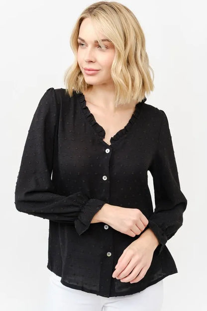 And The Why Polka Dot Ruffle Detailed Blouse Top - BLACK - View 6
