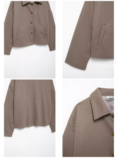 Button-Up Dropped Shoulder Outerwear - Taupe - View 6