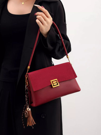 Gold-Tone Hardware Crossbody Bag - Wine Red - View 1