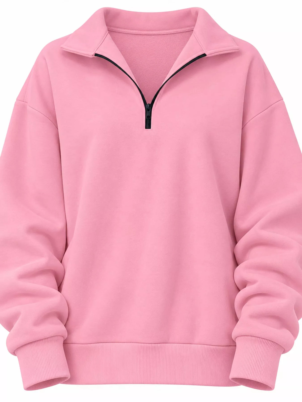 Full Size Quarter-Zip Dropped Shoulder Sweatshirt Plus Size - Pink - View 14