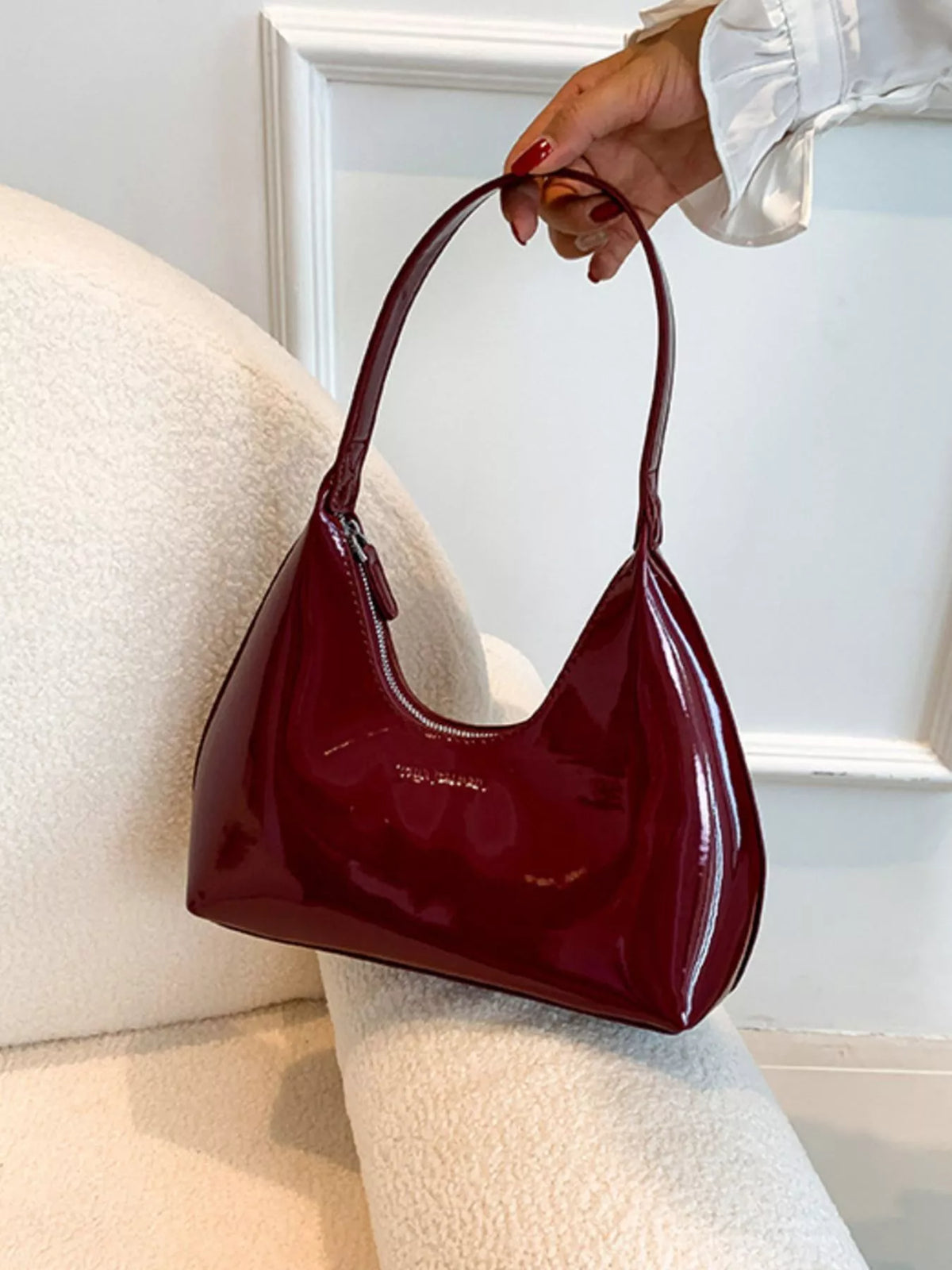 PU Leather Shoulder Bag - Wine Red - View 1