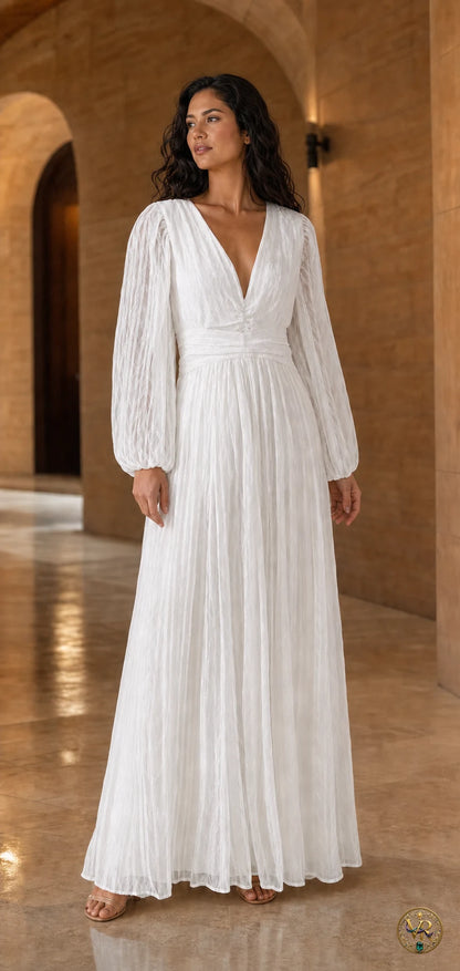 V-Neck Long Sleeve Maxi Dress