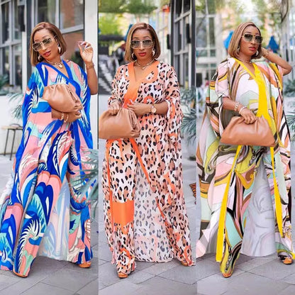Chiffon cardigan loose pants two-piece set African robe