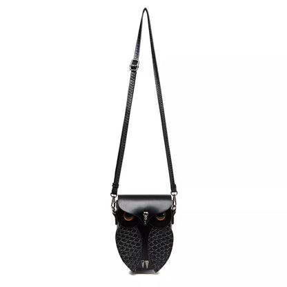 Owl Design Leather Crossbody Bag - Black - View 10