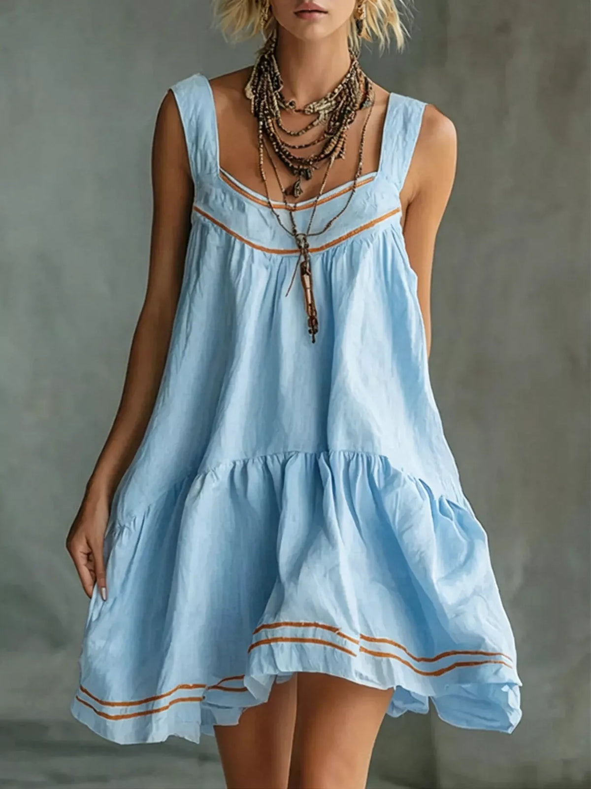Full Size Sleeveless Tiered Mini Dress Plus Size - Light Blue - View 1