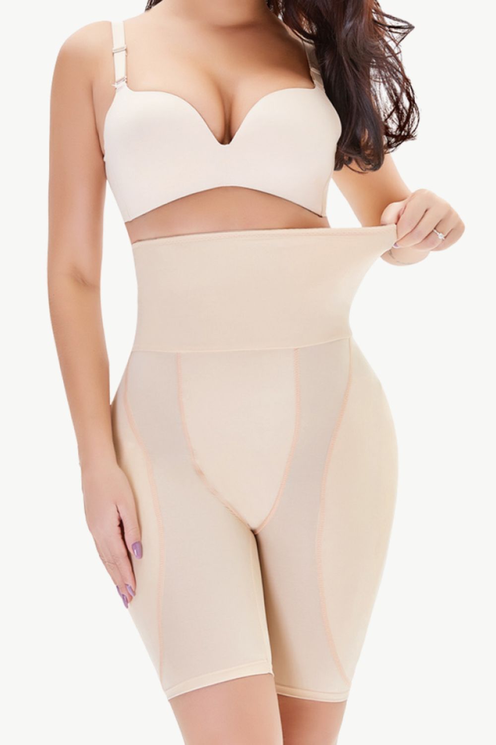 Full Size High Waisted Pull-On Shaping Shorts - Apricot