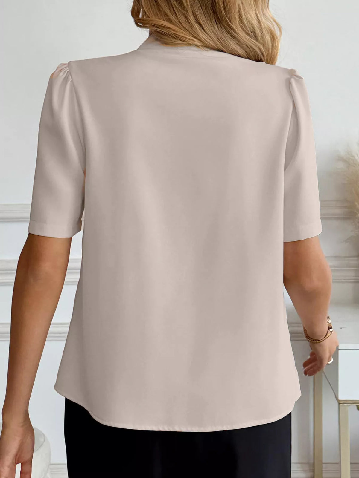 V-Neck Button-Down Shirt - Apricot - View 5