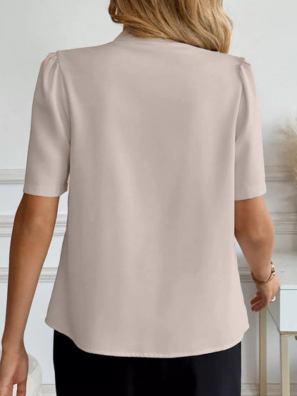 V-Neck Button-Down Shirt - Apricot - View 5