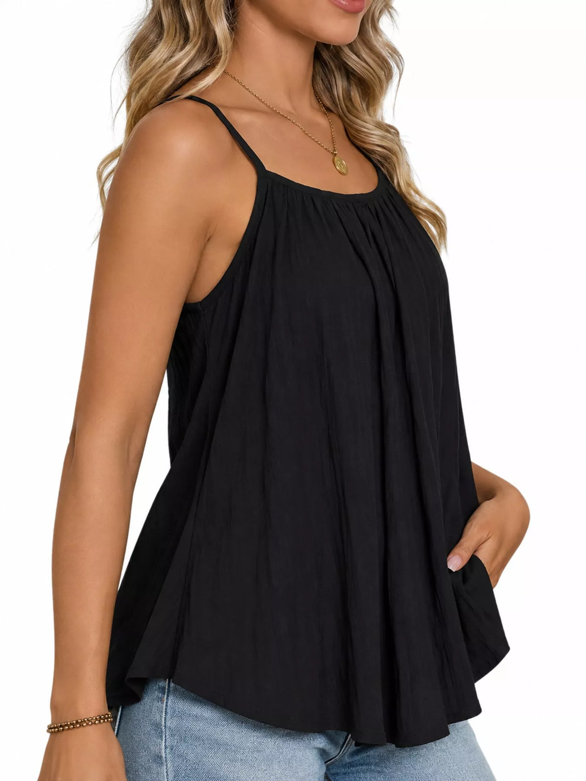 Casual Textured Cami - Black - View 5