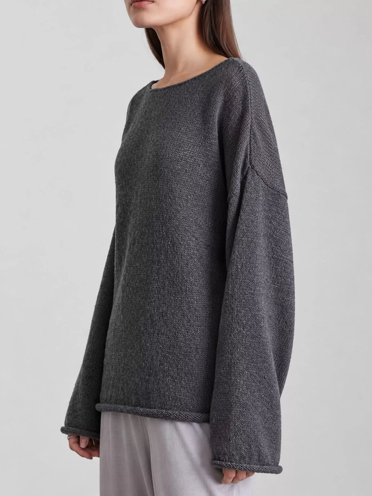 Full Size Sheer Lightweight Knit Top Plus Size - Gray - View 25